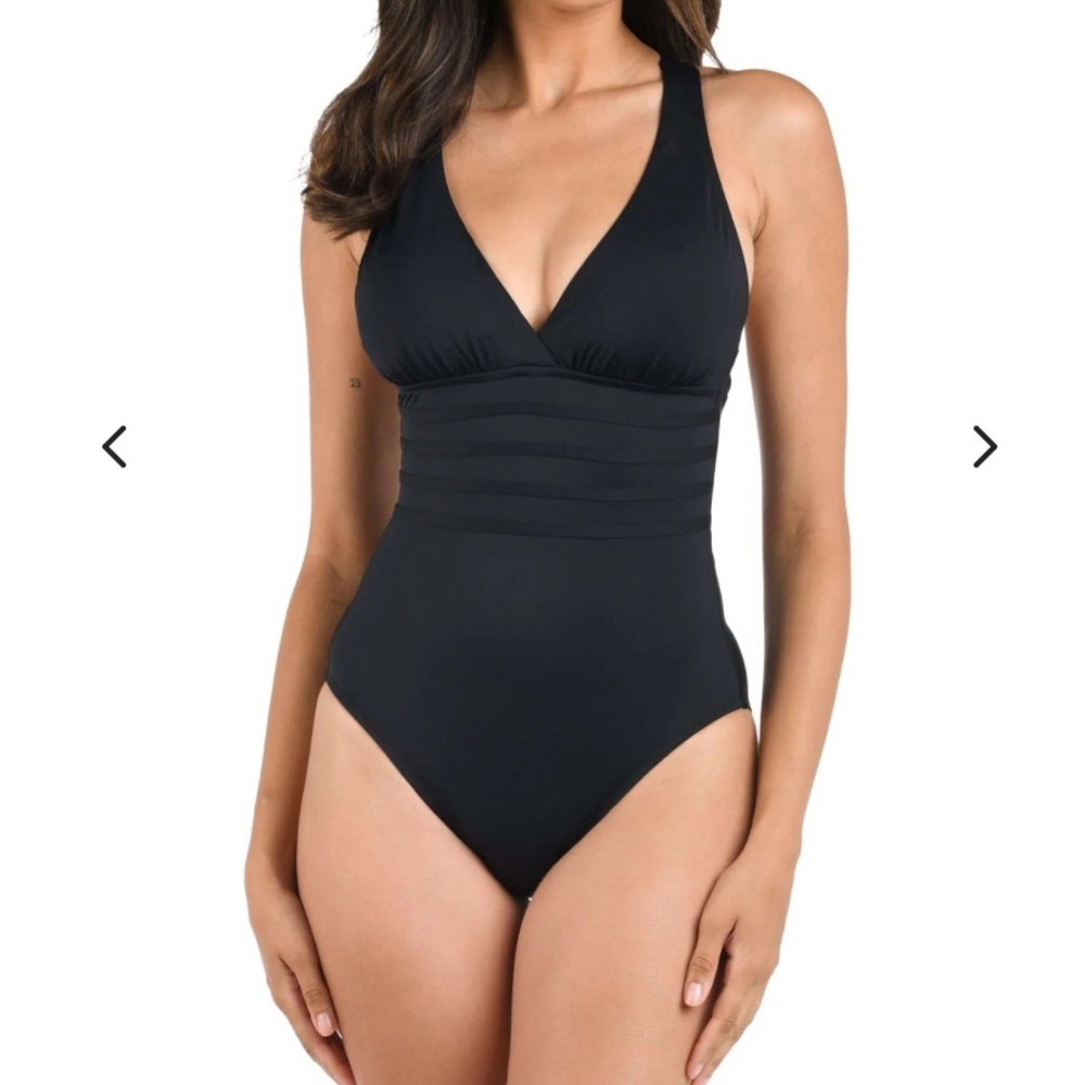 La Blanca Island Goddess Multi-Strap Cross-Back Black One-Piece Swimsuit